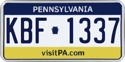 PA license plate KBF1337