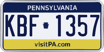 PA license plate KBF1357