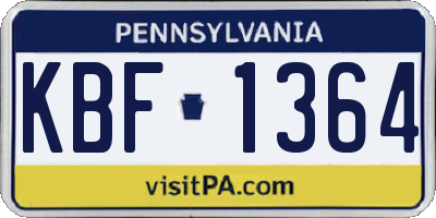 PA license plate KBF1364