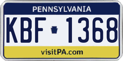 PA license plate KBF1368