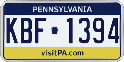 PA license plate KBF1394