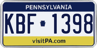 PA license plate KBF1398