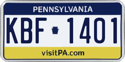 PA license plate KBF1401