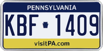 PA license plate KBF1409