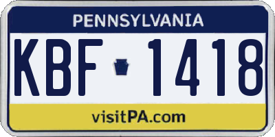 PA license plate KBF1418