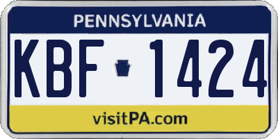 PA license plate KBF1424