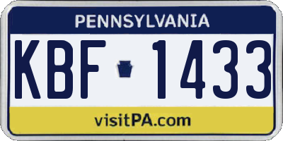 PA license plate KBF1433