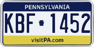 PA license plate KBF1452