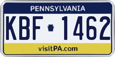 PA license plate KBF1462