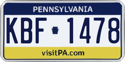 PA license plate KBF1478