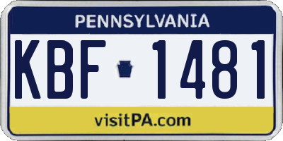 PA license plate KBF1481
