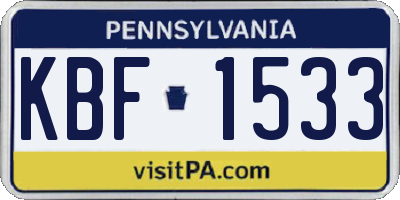 PA license plate KBF1533