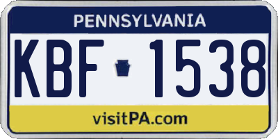 PA license plate KBF1538