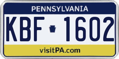 PA license plate KBF1602