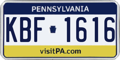 PA license plate KBF1616