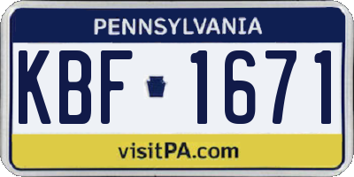 PA license plate KBF1671