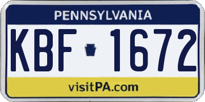 PA license plate KBF1672