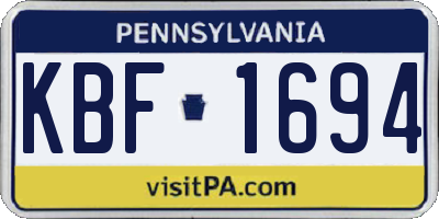 PA license plate KBF1694