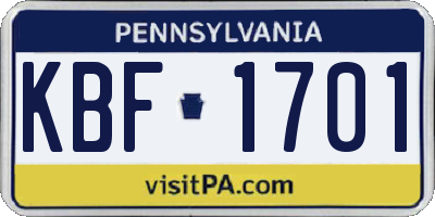 PA license plate KBF1701