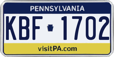 PA license plate KBF1702