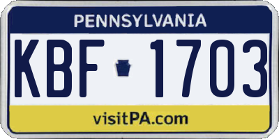 PA license plate KBF1703