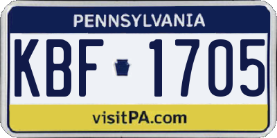 PA license plate KBF1705