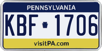 PA license plate KBF1706