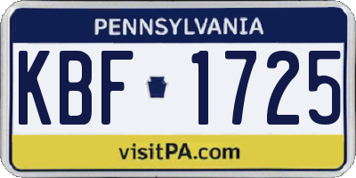 PA license plate KBF1725