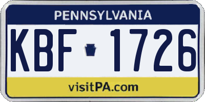 PA license plate KBF1726