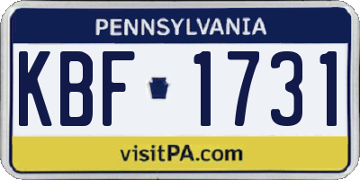 PA license plate KBF1731