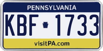 PA license plate KBF1733
