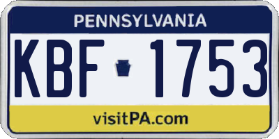 PA license plate KBF1753