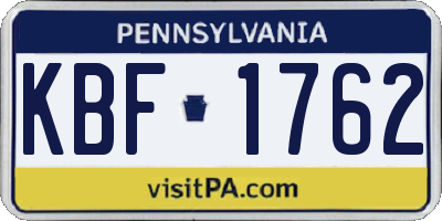 PA license plate KBF1762