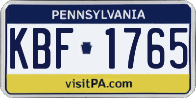 PA license plate KBF1765