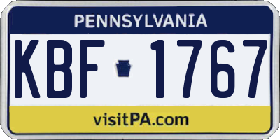 PA license plate KBF1767