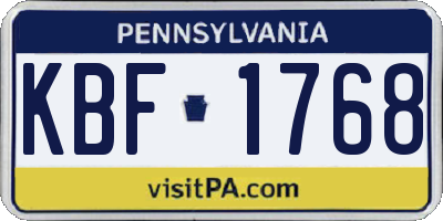 PA license plate KBF1768