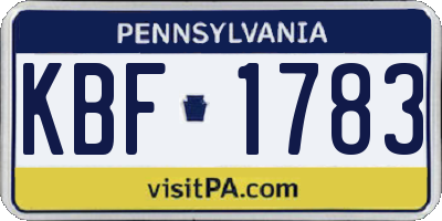 PA license plate KBF1783