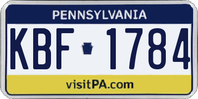 PA license plate KBF1784
