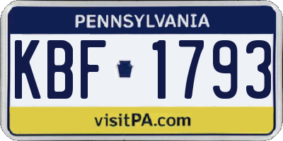 PA license plate KBF1793
