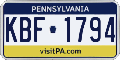 PA license plate KBF1794