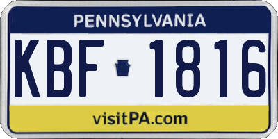 PA license plate KBF1816