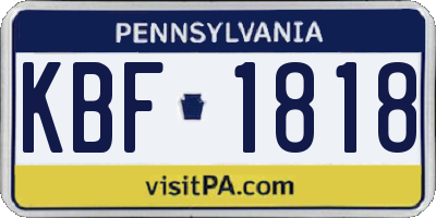PA license plate KBF1818