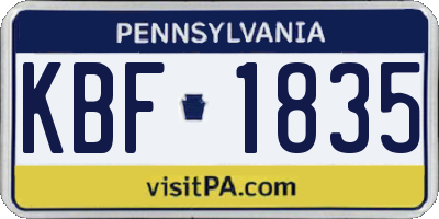 PA license plate KBF1835