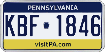 PA license plate KBF1846