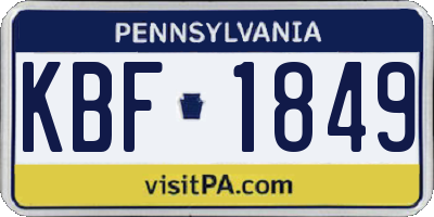 PA license plate KBF1849