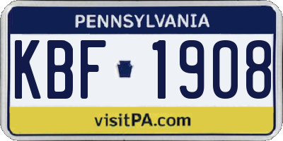 PA license plate KBF1908