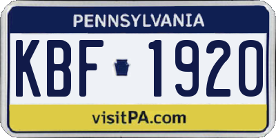 PA license plate KBF1920