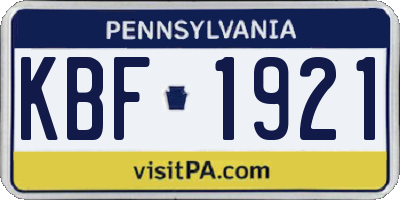 PA license plate KBF1921