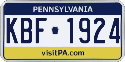 PA license plate KBF1924