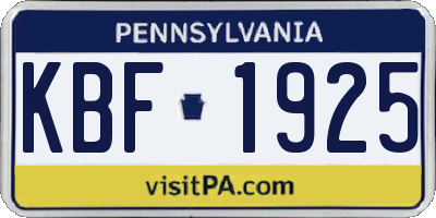 PA license plate KBF1925